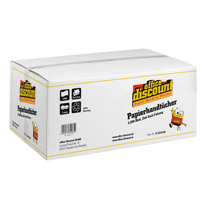 Artikelbild 3 für office discount Papierhandtücher V2-3200-RC75-OD Zick-Zack-Falzung 2-lagig 3.200 Tücher, Artikelnummer 318319