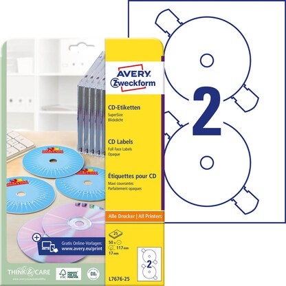Artikelbild 7 für 50 AVERY Zweckform CD-Etiketten L7676-25 weiß, Artikelnummer 955955