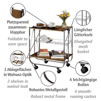 Artikelbild 6 für WENKO Servierwagen Dinett Deluxe braun 68,0 x 40,6 x 70,0 cm, Artikelnummer 664153