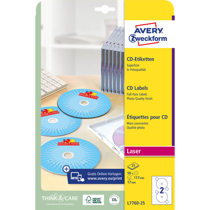 Artikelbild 3 für 50 AVERY Zweckform CD-Etiketten L7760-25 weiß, Artikelnummer 506634
