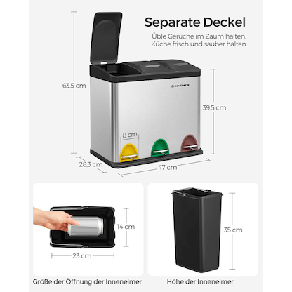 Artikelbild 8 für SONGMICS Mülltrenner 3 x 8,0 l edelstahl, Artikelnummer 291797
