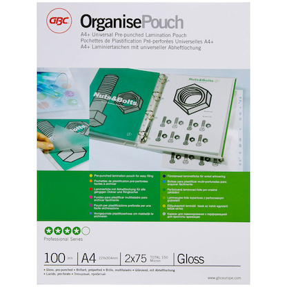 Artikelbild 10 für 100 GBC Laminierfolien glänzend für A4 75 micron Universal-Lochung, Artikelnummer 492193