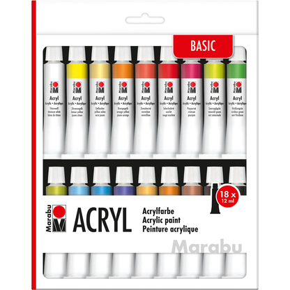 Artikelbild für 18 Marabu Basic Acrylfarben farbsortiert 18 x 12,0 ml, Artikelnummer 222629