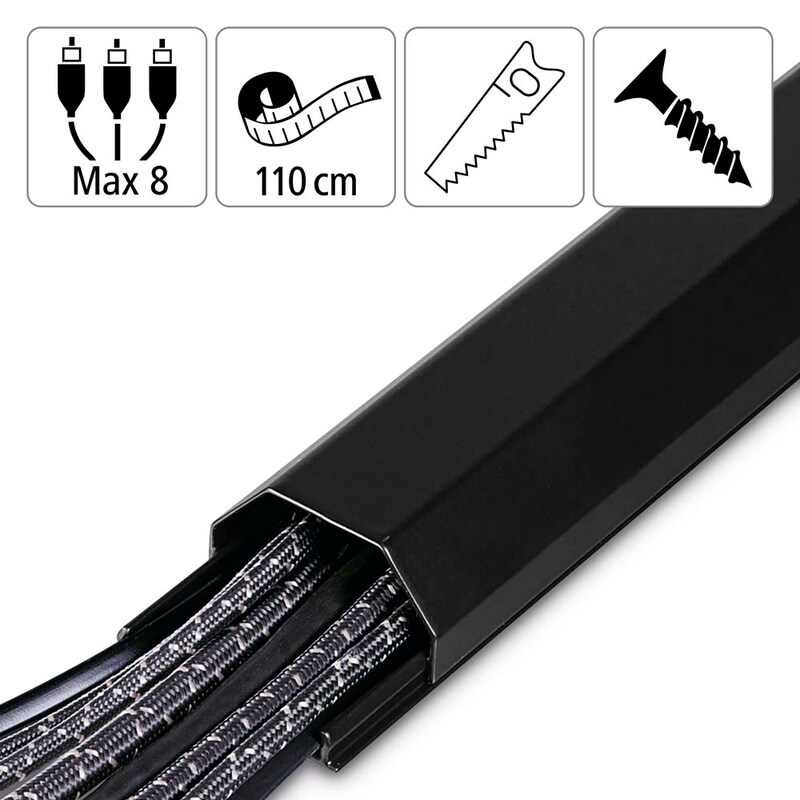 Hama 00220990 Alu-Kabelkanal, halbrund, 110 x 3,3 x 1,8 cm, Schwarz