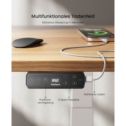 Artikelbild 3 für FlexiSpot E7 Pro elektrisch höhenverstellbares Schreibtischgestell weiß ohne Tischplatte, C-Fuß-Gestell weiß 110,0 - 190,0 x 68,0 cm, Artikelnummer 656649