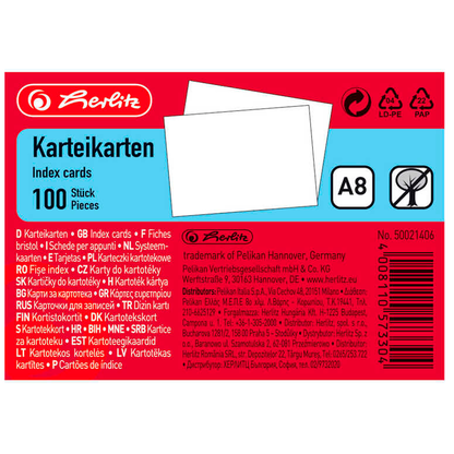 Reiner`s KREATIV & Paperland. HERLITZ Karteikarten A7 blanko weiß