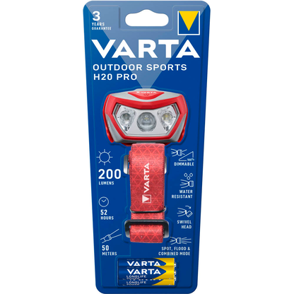 Artikelbild 2 für VARTA Outdoor Sports H20 Pro LED Stirnlampe rot, 200 Lumen, Artikelnummer 507451