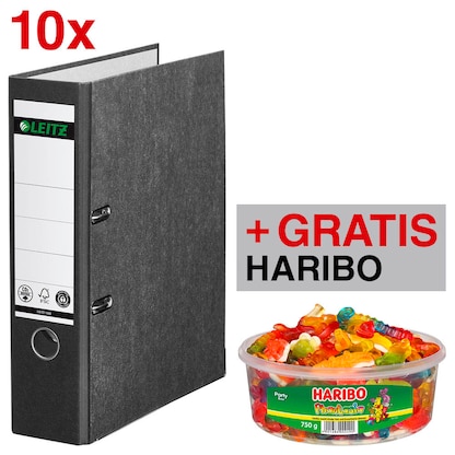 Artikelbild 14 für AKTION: 10 LEITZ 1080 Ordner schwarz marmoriert Karton 8,0 cm DIN A4 + GRATIS HARIBO Phantasia 750 g, Artikelnummer 234319
