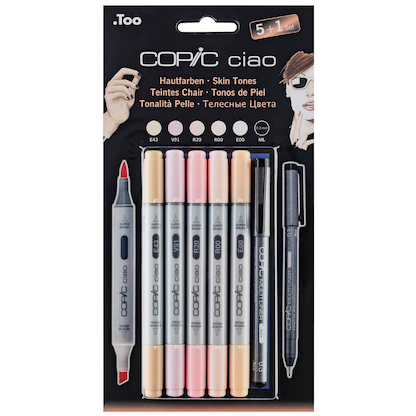 Artikelbild für COPIC® Ciao 5+1 Porträtfarben Layoutmarker-Set farbsortiert 1,0 + 6,0 mm, 6 St., Artikelnummer 717210