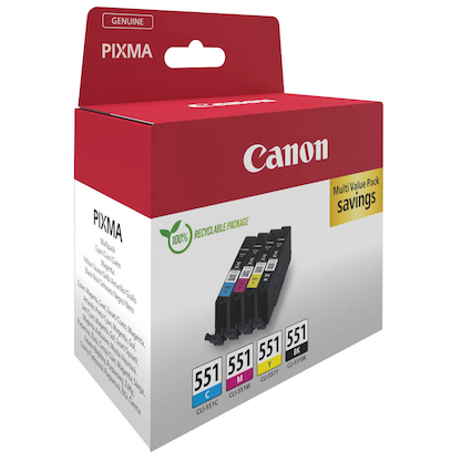 Artikelbild 2 für Canon CLI-551 BK/C/M/Y schwarz, cyan, magenta, gelb Druckerpatronen, 4er-Set, Artikelnummer 207437