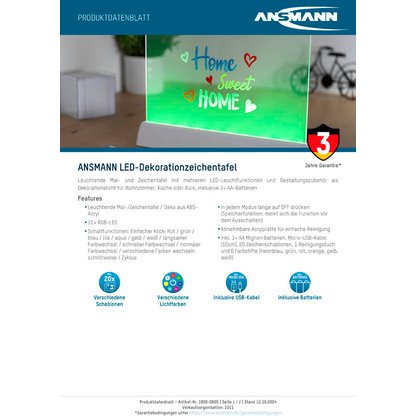 Artikelbild 19 für ANSMANN Deko LED-Zeichentafel, Artikelnummer 629479