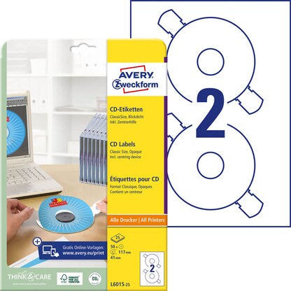 Artikelbild 14 für 50 AVERY Zweckform CD-Etiketten L6015-25 weiß, Artikelnummer 345280