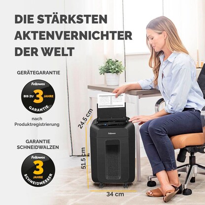 Artikelbild 21 für AKTION: Fellowes AutoMax 90M Aktenvernichter mit Partikelschnitt P-4, 4 x 12 mm, bis 90 Blatt, schwarz, Artikelnummer 165508