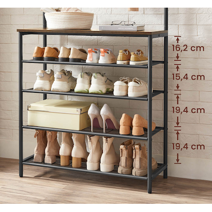 Artikelbild 8 für VASAGLE Garderobenbank mit Haken und Schuhrost HSR408B01 braun, schwarz Metall 80,0 cm, Artikelnummer 438547