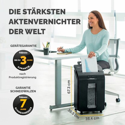 Artikelbild 15 für AKTION: Fellowes AutoMax 100M Aktenvernichter mit Partikelschnitt P-4, 4 x 10 mm, bis 100 Blatt, schwarz, Artikelnummer 742843