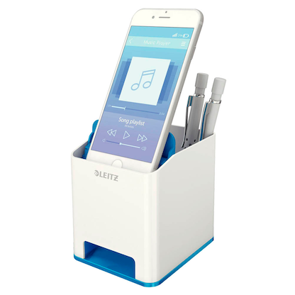 Artikelbild für AKTION: LEITZ Stiftehalter WOW Duo Colour perlweiß/blau Polystyrol 2 Fächer 9,0 x 10,1 x 10,0 cm mit Prämie nach Registrierung, Artikelnummer 313580