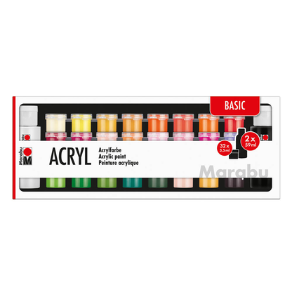 Artikelbild für 35 Marabu Basic Acrylfarben farbsortiert 32 x 3,5 und 2 x 59,0 ml, Artikelnummer 222739