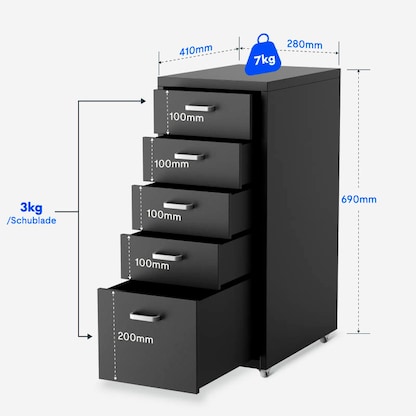 Artikelbild 2 für FlexiSpot Rollcontainer schwarz 5 Auszüge 28,0 x 41,0 x 69,0 cm, Artikelnummer 656409
