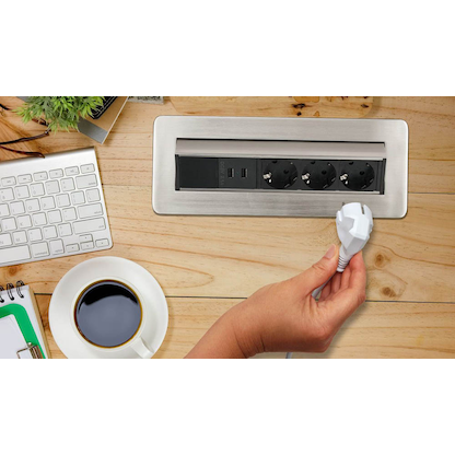 Artikelbild 5 für brennenstuhl Indesk Power 3-fach Tischsteckdose 2,0 m silber mit USB-Buchse, Artikelnummer 853186