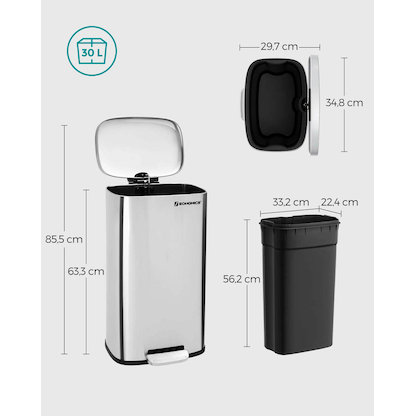 Artikelbild 7 für SONGMICS Mülleimer 30,0 l silber, Artikelnummer 291557