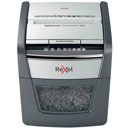 Artikelbild 12 für AKTION: Rexel Optimum AutoFeed+ 45X Aktenvernichter mit Partikelschnitt P-4, 4 x 28 mm, bis 45 Blatt, schwarz mit 15 Euro CashBack, Artikelnummer 267342