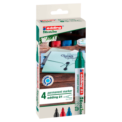 Artikelbild 6 für edding 21 EcoLine Permanentmarker farbsortiert 1,5 - 3,0 mm, 4 St., Artikelnummer 284968