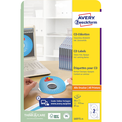 Artikelbild 3 für 50 AVERY Zweckform CD-Etiketten L6015-25 weiß, Artikelnummer 345280