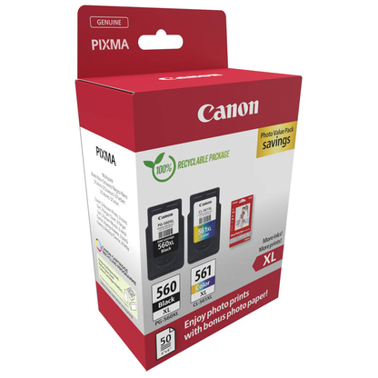 Artikelbild 2 für Canon PG-560XL + CL-561XL schwarz, color Druckköpfe + Fotopapier, 2er-Set, Artikelnummer 207468