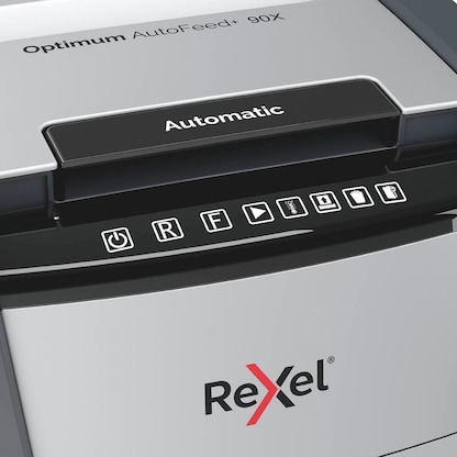 Artikelbild 7 für AKTION: Rexel Optimum AutoFeed+ 90X Aktenvernichter mit Partikelschnitt P-4, 4 x 28 mm, bis 90 Blatt, schwarz mit 25 Euro CashBack, Artikelnummer 429874