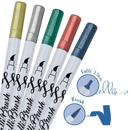 Artikelbild 3 für ONLINE® Calli.Brush Double Metallic Brush-Pens farbsortiert, 5 St., Artikelnummer 598221