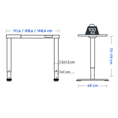 Artikelbild 2 für FlexiSpot E1 Pro elektrisch höhenverstellbares Schreibtischgestell schwarz ohne Tischplatte, T-Fuß-Gestell schwarz 111,6 - 148,6 x 68,0 cm, Artikelnummer 656676