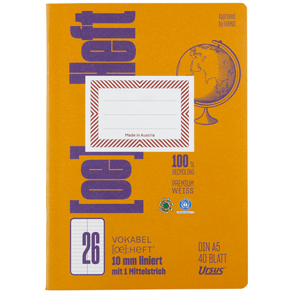 Artikelbild 2 für Ursus Vokabelheft OE Recycling Lineatur 26 liniert DIN A5 ohne Rand, 40 Blatt, Artikelnummer 882742