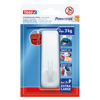 Artikelbild 20 für tesa Powerstrips XL Eckig Klebehaken für max. 3,0 kg 36,1 x 29,7 mm, Artikelnummer 464657