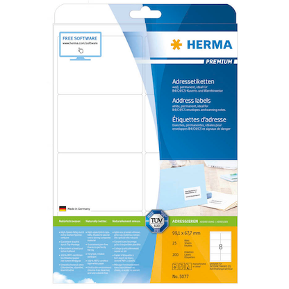 Artikelbild 5 für 200 HERMA Adressetiketten 5077 weiß 99,1 x 67,7 mm, Artikelnummer 518105