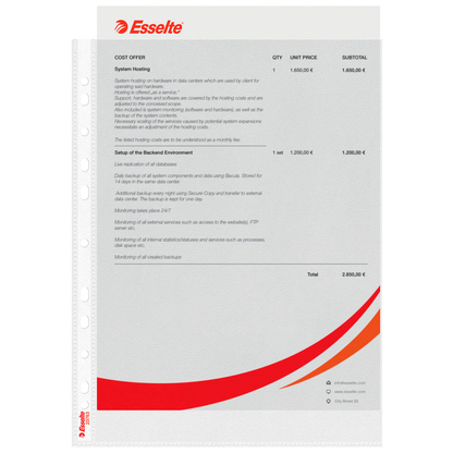 Artikelbild 2 für 100 Esselte Prospekthüllen DIN A4 transparent genarbt 0,09 mm, Artikelnummer 864371