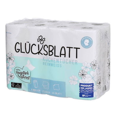 Artikelbild 4 für GLÜCKSBLATT Küchenrollen reinweiß 3-lagig, 8 Rollen, Artikelnummer 671717