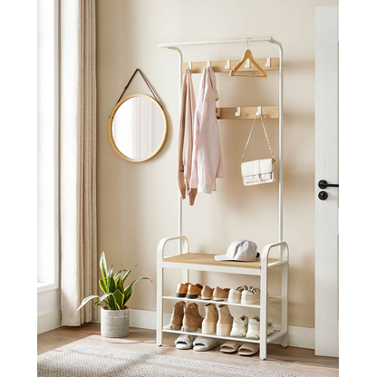 Artikelbild 3 für VASAGLE Garderobenbank mit Haken und Schuhrost HSR40W weiß Holz 72,0 cm, Artikelnummer 439848