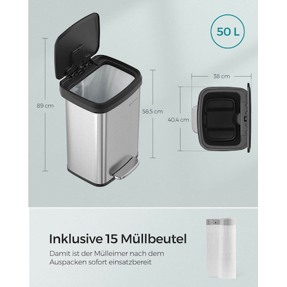 Artikelbild 8 für SONGMICS Mülleimer 50,0 l silber, Artikelnummer 291027