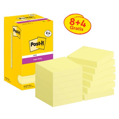 Artikelbild 12 für 8 + 4 GRATIS: Post-it® Super Sticky Haftnotizen extrastark gelb, 8 Blöcke + GRATIS 4 Blöcke, Artikelnummer 620403