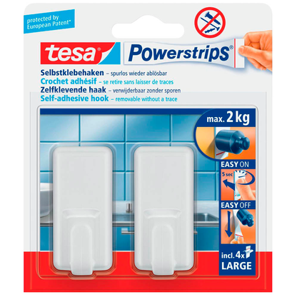 Artikelbild für tesa Powerstrips Klebehaken für max. 2,0 kg 2,0 x 5,0 cm, 2 St., Artikelnummer 605422