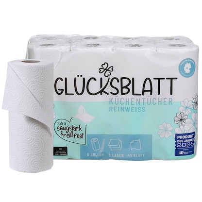Artikelbild 11 für GLÜCKSBLATT Küchenrollen reinweiß 3-lagig, 8 Rollen, Artikelnummer 671717