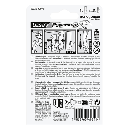Artikelbild 5 für tesa Powerstrips XL Eckig Klebehaken für max. 3,0 kg 36,1 x 29,7 mm, Artikelnummer 464657