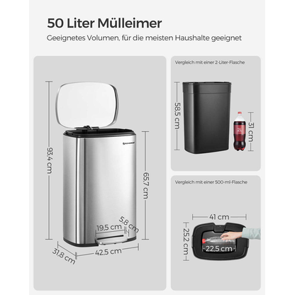 Artikelbild 3 für SONGMICS Mülleimer 50,0 l silber, Artikelnummer 289928