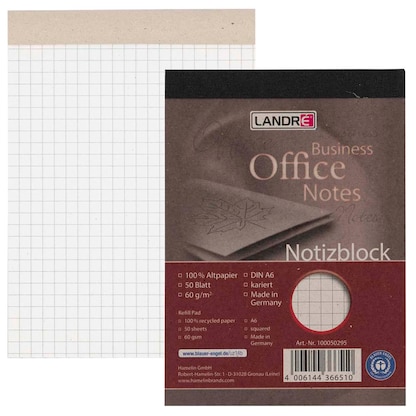 Artikelbild für LANDRÉ® Notizblock Recycling DIN A6 kariert, Artikelnummer 298251