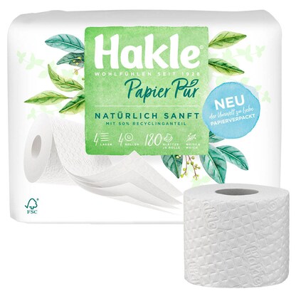 Artikelbild 7 für Hakle Toilettenpapier Pur NATÜRLICH SANFT 4-lagig, 4 Rollen, Artikelnummer 153904