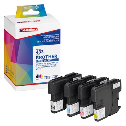 Artikelbild 5 für edding EDD-433 schwarz, cyan, magenta, gelb Druckerpatronen kompatibel zu brother LC-980BK/C/M/Y, 4er-Set, Artikelnummer 283768