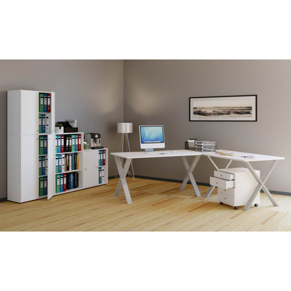 Artikelbild 4 für VCM my office Lona Schreibtisch weiß rechteckig, X-Fuß-Gestell silber 110,0 x 80,0 cm, Artikelnummer 906091