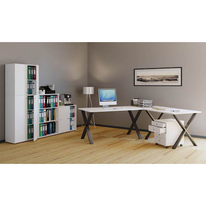 Artikelbild 5 für VCM my office Lona Schreibtisch weiß quadratisch, X-Fuß-Gestell schwarz 80,0 x 80,0 cm, Artikelnummer 905765