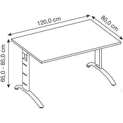 Artikelbild 2 für HAMMERBACHER FS12 höhenverstellbarer Schreibtisch nussbaum rechteckig, C-Fuß-Gestell silber 120,0 x 80,0 cm, Artikelnummer 866975