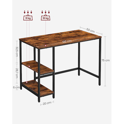 Artikelbild 2 für VASAGLE Schreibtisch braun rechteckig, 4-Fuß-Gestell schwarz 100,0 x 50,0 cm, Artikelnummer 290519